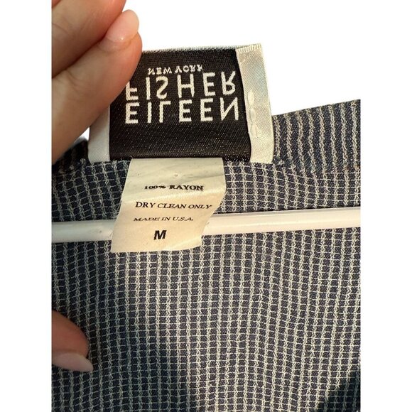 Eileen Fisher Womens Striped Button-Front V-Neck Long Sleeve Top M Rayon Gray/Wh - Picture 4 of 5